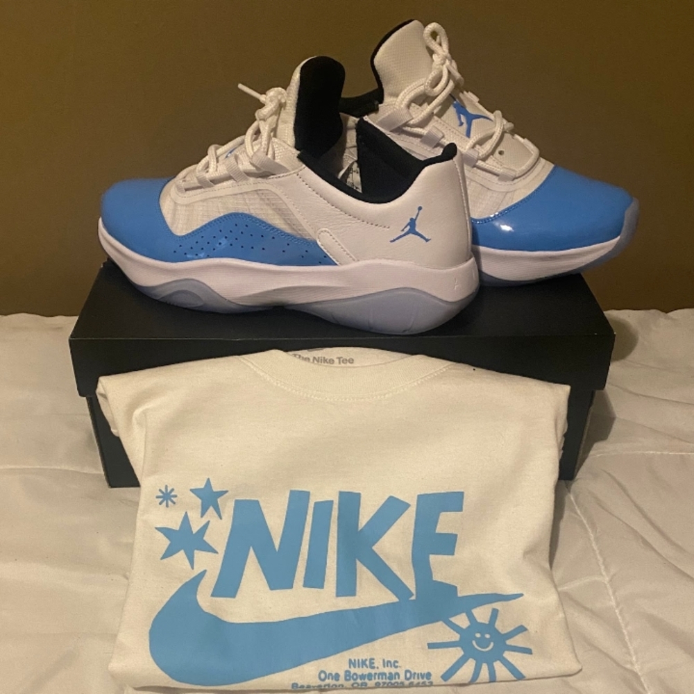 Jordan Blue and White Athletic Shoes with Patent Leather